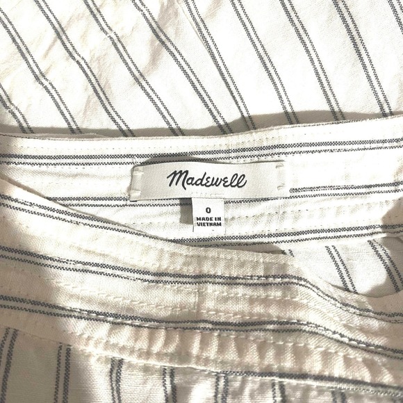 Madewell Linen Blend Pinstripe Side-Button Midi Skirt | Size 0 | Coastal Summer - Picture 3 of 6